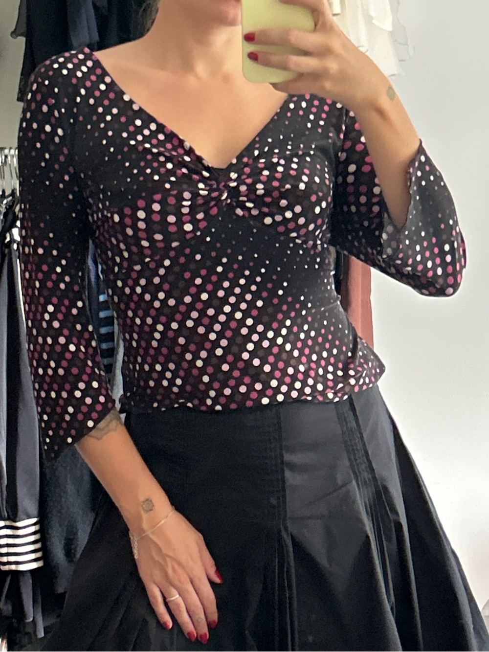 Y2k polka dot bell sleeve top